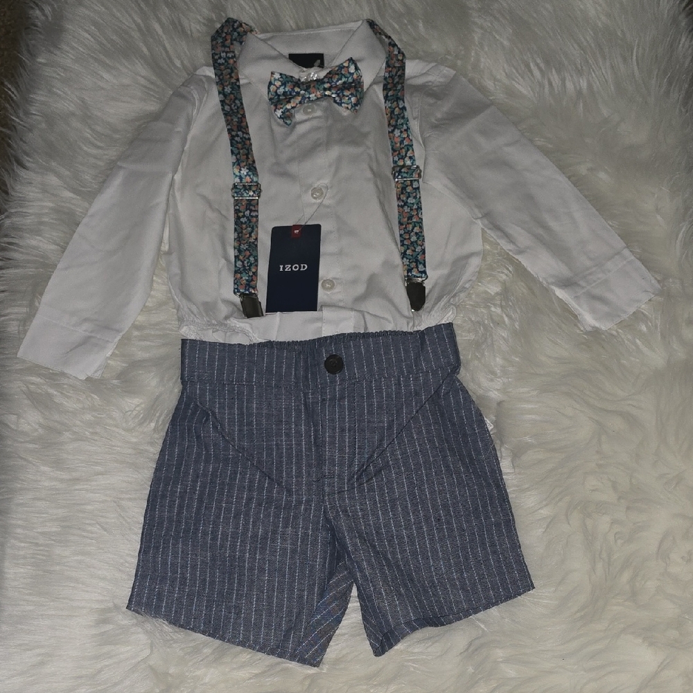 Izod White and Blue Suspenders Classic Accessory 4 Piece Set